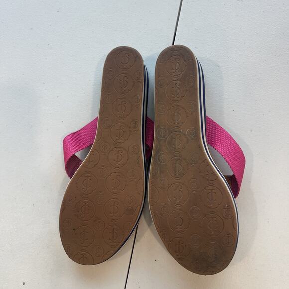 Juicy Couture SZ 10 Pink Y2K Flip Flops Sandals Rhinestone LeatherWedge Barbie - Picture 8 of 10